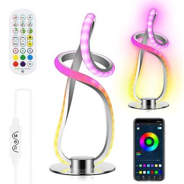 Imagem de Amgei Abajur de mesa de controle remoto com controle remoto ambiente LED para mesa de cabeceira, regulável, lâmpada de quarto, luz noturna que muda de cor, sala de estar, quarto, candeeiro de mesa