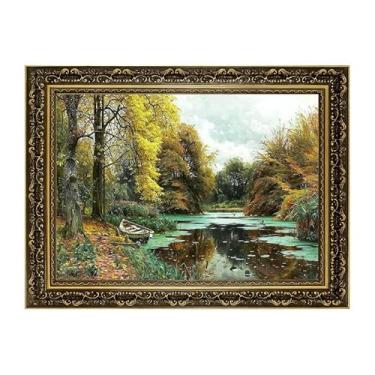 Imagem de KJMVSEW River Landscape 1903, por Peder Mork, reprodução de pintura a óleo monsted, impressão em tela, moldura dourada, natureza, paisagem, pôster, vintage, decoração para quarto, casa, escritório, 61