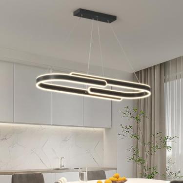 Imagem de Luminária pendente moderna para mesa de jantar com controle remoto, 50W, estilo lustre, dimerizável, formato oval, ideal para restaurantes, escritórios, salas de estar, cozinhas e salas de j