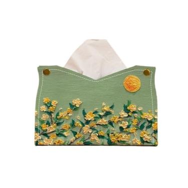 Imagem de Suporte para caixa de lenços de papel, pintura a óleo, capa de caixa de lenços de couro PU, dispensador de lenços faciais, suporte para sala de estar, mesa, decorativo, capa de caixa de lenços faciais