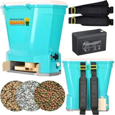 Imagem de Magazine Girassol, Semeadeira Adubadeira Espalhador 25L Elétrica Bateria 12v Fertilizante Ração Semente Grãos FR-001