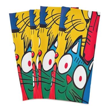 Imagem de xigua Conjunto de 4 panos de prato de cozinha de gatos coloridos, macios e altamente absorventes de secagem rápida para limpeza de pratos e limpeza à mão, 71 x 45 cm