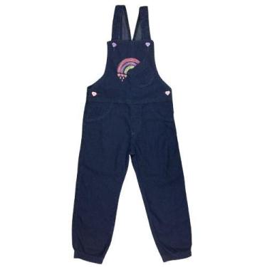 Imagem de Jardineira Jeans Infantil com Bordado de Arco-íris  Tam 1 a 3 anos - C