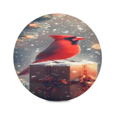 Imagem de STAYTOP Jogo americano redondo de pássaro de Natal 6 peças, tapetes de mesa antiderrapantes fáceis de limpar para decoração de mesa de festa de churrasco em casa