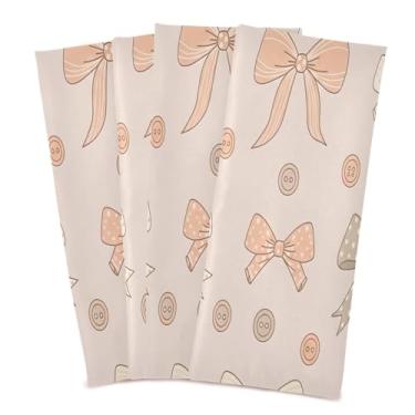 Imagem de Wassud Bows Toalhas de prato de cozinha de bolinhas pacote com 4 panos de prato macios com laço para pendurar toalha de mão super absorvente de secagem rápida toalhas de chá de mesa decorativas 71 x