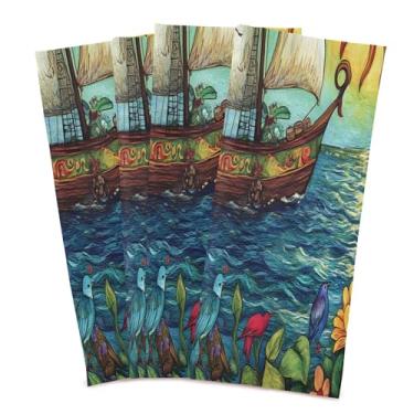 Imagem de xigua Conjunto de 6 panos de prato de cozinha Sun and Ship, macios e altamente absorventes de secagem rápida para limpeza de pratos e limpeza manual, 71 x 45 cm