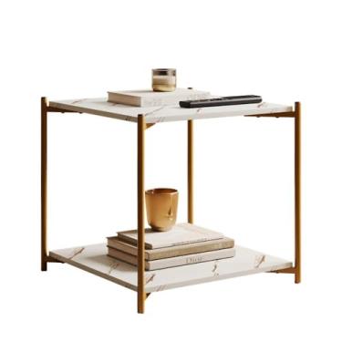 Imagem de Mesa Lateral Quadrada G7002 com Pés de Metal Marmore Branco/dourado