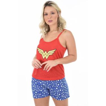 Imagem de Pijama Feminino Curto Baby Doll Malha Estampado Personagens Adulto Alç