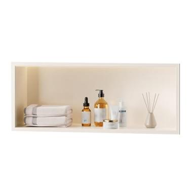 Imagem de Nicho horizontal de aço inoxidável prateleira única suporte de TV de metal acabamento embutido adequado para prateleiras de banheiro sala de estar jardim sala de estar (cor: branco, tamanho: 70 x 28 x