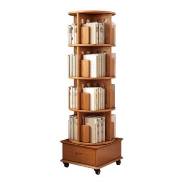 Imagem de Torre giratória de estante com rodas e gavetas, estante giratória de 360°, organizador de canto estreito de madeira para pequenos espaços, móveis de quarto (cor de madeira, 5 níveis 18,7 x 18,7 cm