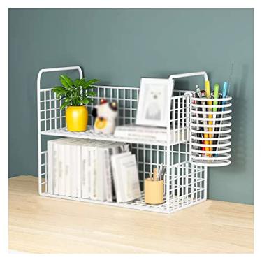 Imagem de Estante organizadora de mesa, estante de mesa durável, estrutura de malha de aço, organizador de mesa de 2 camadas, rack de armazenamento de mesa, material de escritório, organizador de mesa com