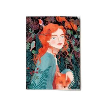 Imagem de Quadro Menina com Raposa 45x34cm - Madeira Branca