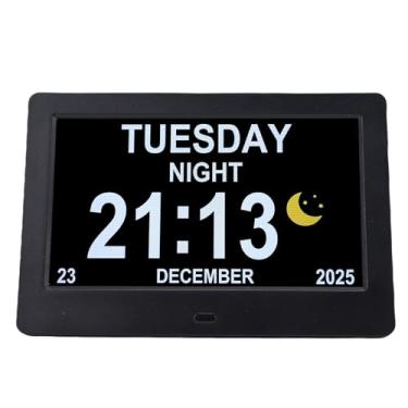 Imagem de Fockety Calendário Digital de 7 Polegadas, Relógio Digital Com Escurecimento Automático e Tela Grande Com Dia e Data para Idosos, Despertador de Demência Montável Em Parede e Mesa
