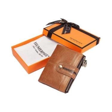 Imagem de Carteira De Couro Masculina Com Bloqueio RFID E Bolso Com Zíper Para M