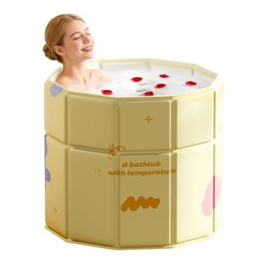 Imagem de HLCZLUZ Banheira portátil, banheira de gelo quente, sem inflação, chuveiro, banheiro, banheira de imersão, banheira dobrável sem instalação para casa e exterior (amarelo quente, 80 cm C x 80 cm L x 70