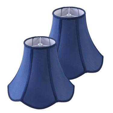 Imagem de JERHOUS 2 peças de abajures recortados azul marinho vieira cúpula 16,7 pol. Parte superior x 33 cm inferior x 25,4 cm altura (aranha) Abajur Morden Bell para candeeiro de mesa e cabeceira - Tecido de