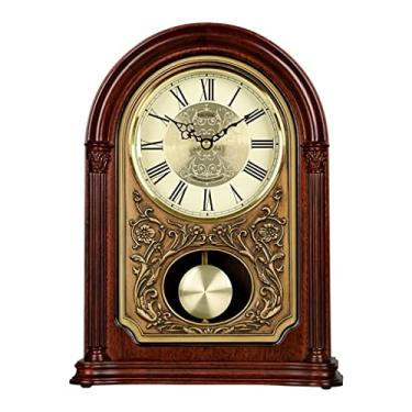 Imagem de Relógio de prateleira estilo europeu madeira maciça relógio de mesa sala de estar relógio de mesa retrô relógio mudo relógio antigo (cor: A Tamanho: 24,5 * 33 cm) (A 24,5 * 33 cm)
