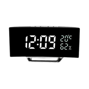 Imagem de Relógio Despertador LED Com Espelho E Brilho Ajustável, Com Temperatur
