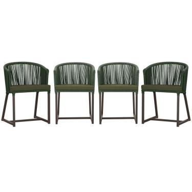 Imagem de 4 Cadeiras De Jantar Noronha Marrom Corda Náutica E13 Trama Verde