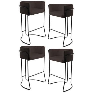 Imagem de Kit 4 Banquetas Decorativas Base Aço Preto Betina C-34 Sintético Marrom Escuro - Domi