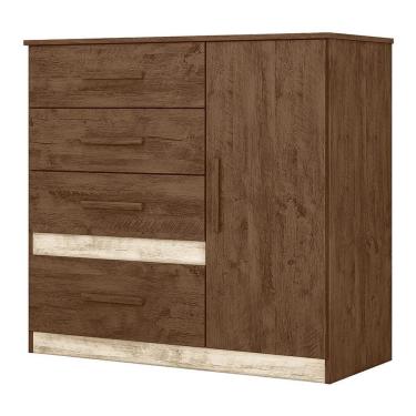 Imagem de Cômoda Sapateira Vênus 1 Porta E 4 Gavetas Flex Castanho Wood Avelã Moval