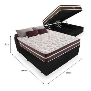 Imagem de Cama Box Baú Casal 138 Bipartido Tecido Sintético Preto Com Colchão Little Angel Mola Superlastic