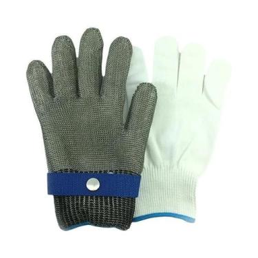 Imagem de Luvas De Açougueiro Em Malha De Aço Inoxidável Resistentes a Cortes, L