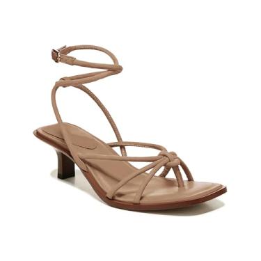 Imagem de Coutgo Sandálias femininas de salto com tiras, gladiador, bico quadrado, aberto, salto baixo, cruzado, tira no tornozelo, vestido de verão, sapatos de casamento, Camelo, 41