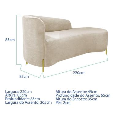 Imagem de Divã Recamier Orgânico França 220cm Lado Dir Pés Metal Dourado Linho Cor Bege