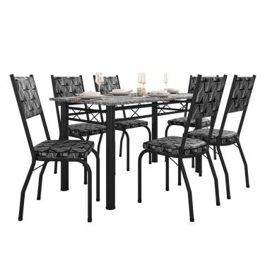 Imagem de Conjunto Sala De Jantar Mesa Tampo Granito 1,40m Com 6 Cadeiras Diana Preto/mosaico Artefamol Preto Fosc