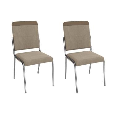 Imagem de Cadeira Sala De Jantar Genebra 2c129cr Aço Kit 2 Un Cromado/linho Compose Bege - Kappesberg