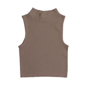 Imagem de Blusa Feminina Cropped Canelado Gola Alta Sem Manga Cavado Regata-Feminino