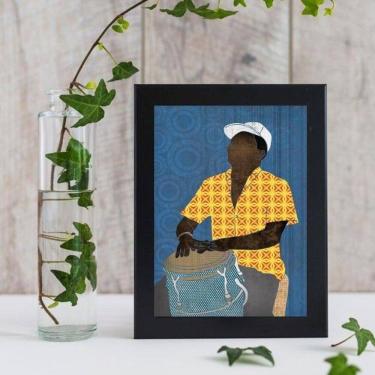 Imagem de Quadro Decorativo Músico Sambista 45x34cm - Madeira Branca