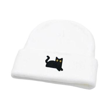 Imagem de Gorro De Tricô Com Padrão De Gato Preto Para Homens E Mulheres, Quente