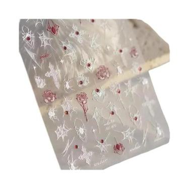 Imagem de Adesivos De Unha De Natal Com Floco De Neve Rosa, Decalques De Unha 5D