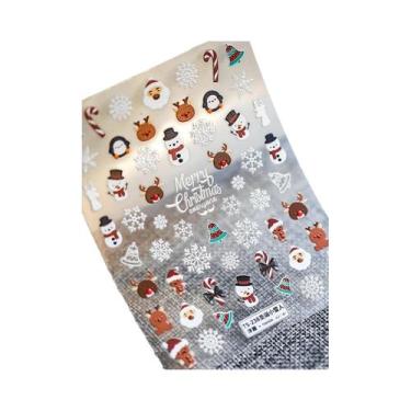 Imagem de Adesivos De Unha De Natal Com Floco De Neve Rosa, Decalques De Unha 5D