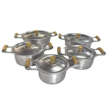 Imagem de Jogo de Panelas Alumínio Batido Fundido 5 Peças Craquelada Grossa com 