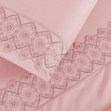 Imagem de Lençol Casal Queen Box Micropercal 200 Fios Bordado Nobless 4 Peças - 