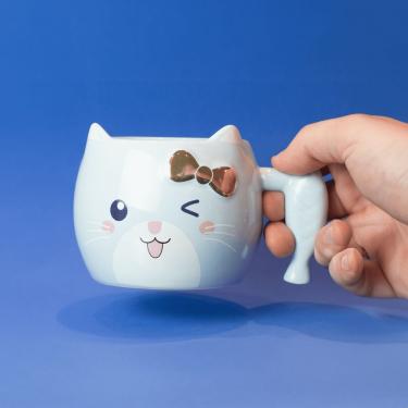 Imagem de Caneca De Porcelana Cat Loves Fish - Azul