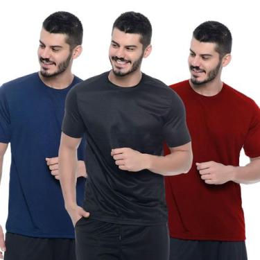 Imagem de Kit 3 Camiseta DryFit Masculina Academia Modelagem SlimFit 100%Poliest
