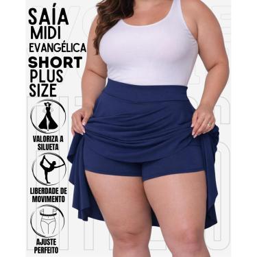 Imagem de Saia Midi Com Short Plus Size Evangélica Wolfox Feminina Elegante Em Suplex-Feminino