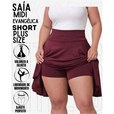 Imagem de Saia Midi Com Short Plus Size Evangélica Wolfox Feminina Elegante Em Suplex-Feminino