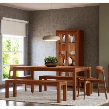 Imagem de Conjunto Sala Jantar Nature: Cristaleira, Mesa, Banco e Cadeiras Rústico Escuro Madeira...