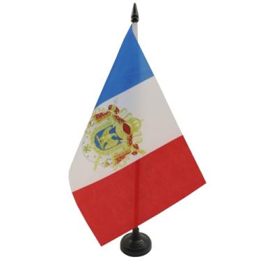 Imagem de Bandeira de mesa AZ Flag Napoleão Primeiro Império Francês 12,7 cm x 20,32 cm - Bandeira de mesa do Império Napoleônico da França 21 x 14 cm - Bastão de plástico preto e base