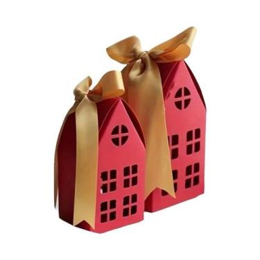 Imagem de Caixas De Doces Em Formato De Casa De Natal, 10 Peças, Papel Kraft, Sa