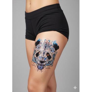 Imagem de Tatuagem Temporária 19x12cm Panda Geométrico Cyberpunk Azul - Tattoo F
