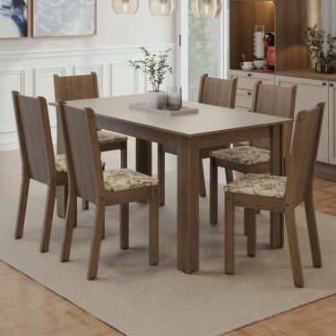 Imagem de Conjunto Sala de Jantar Dolce Mesa Tampo de Madeira 6 Cadeiras Rustic/Crema/Lírio Bege Madesa