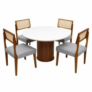 Imagem de Mesa de Jantar Dara 110cm Redonda com Vidro e 4 Cadeiras Grecia em Lin