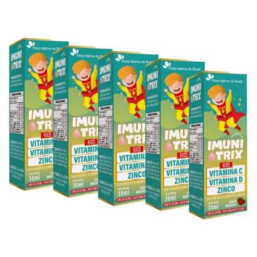 Imagem de Kit 5 ImuniTrix Infantil Vitaminas C D Zinco 5x30ml Morango Flora Nativa-Unissex