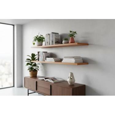Imagem de Kit 2 Prateleiras suspensa 70cm em madeira maciça Incolor quarto banhe